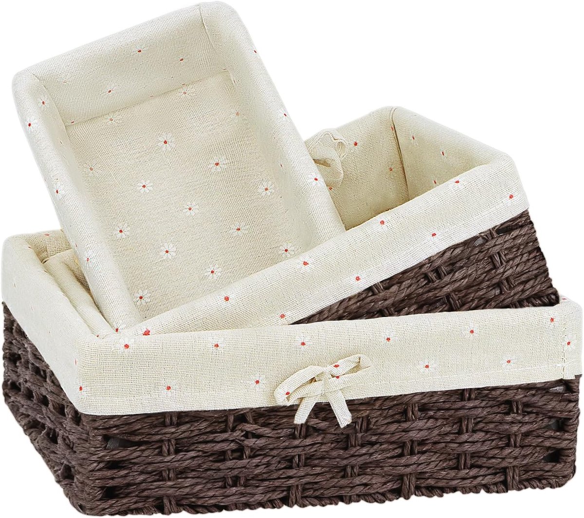 Gevlochten broodmand, 3 stuks, geschenkmand, kleine set, opbergdoos, rotan met binnenvoering, decoratieve broodmand, gevlochten voor woonkamer, serveren van gebak