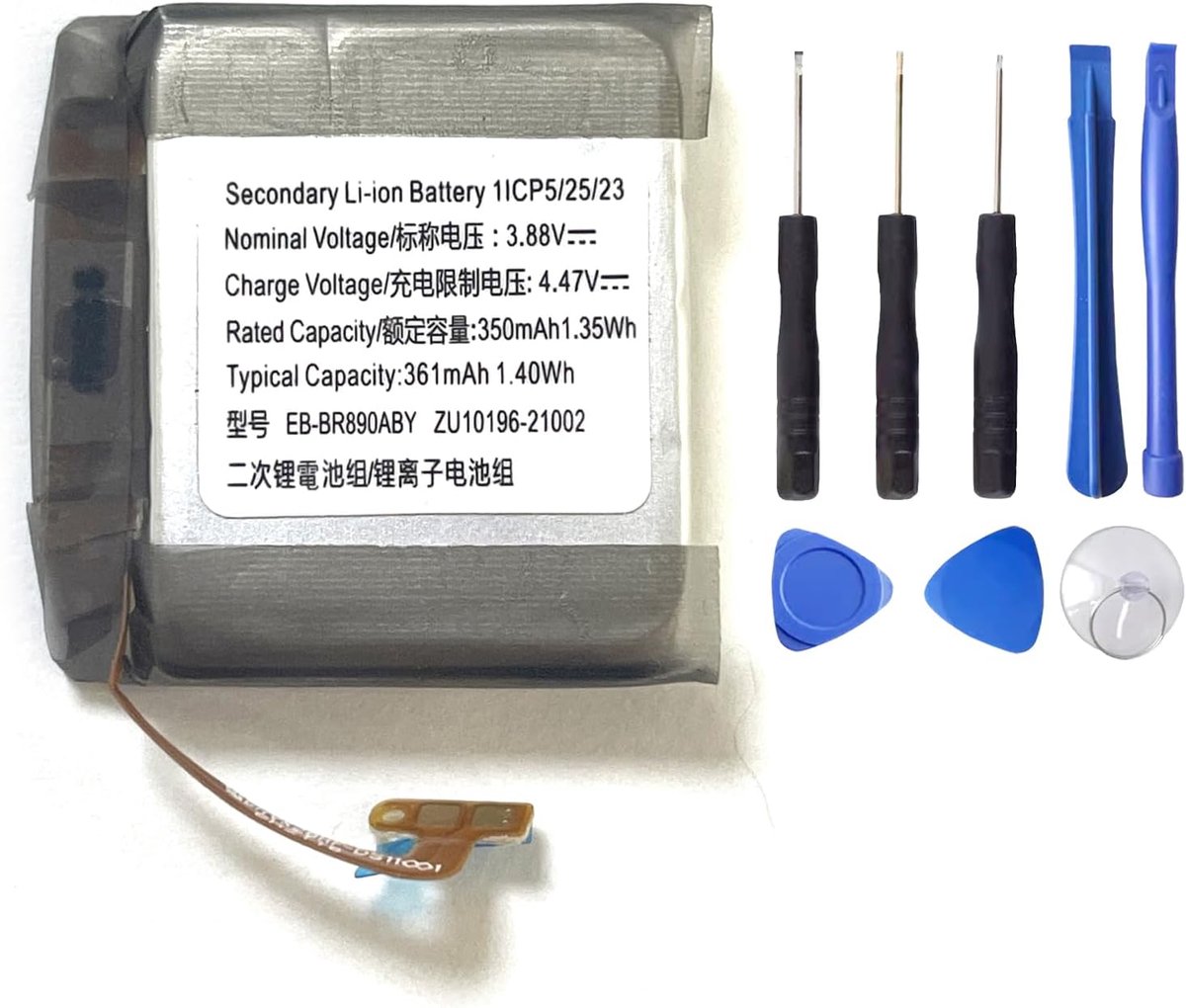 3.88V 1.35Wh 350mAh EB-BR890ABY vervangende batterij voor Samsung Galaxy Watch 4 Classic 46 mm SM-R890 SM-R895 SM-R895U SM-R890N Smartwatch met Tooltik