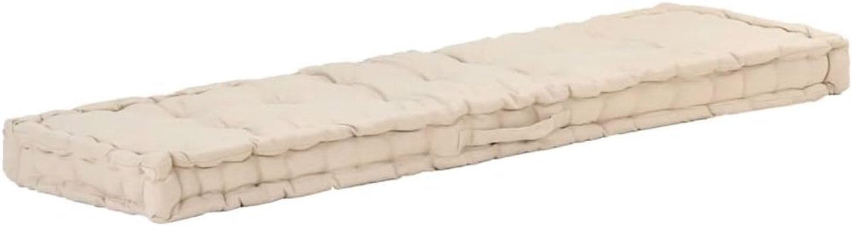 katoen, 120 x 40 x 7 cm, beige, dik gewatteerd bankkussen van zachte katoenen stof, voor tuin, terras en binnen, als zitkussen of bankkussen