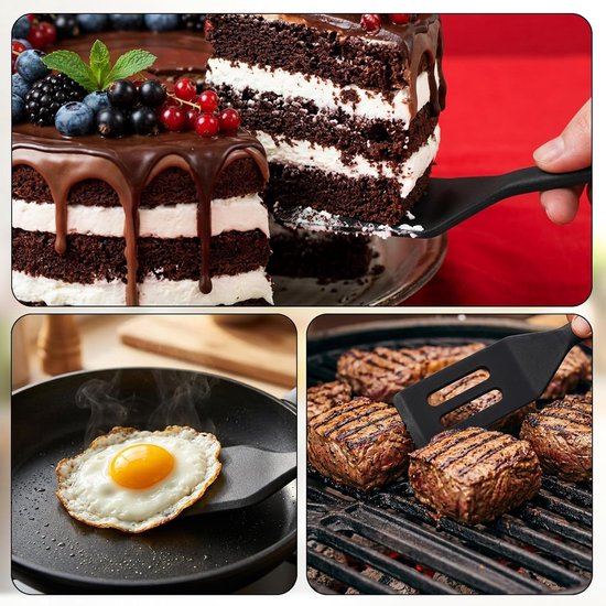 2 Stuks Kleine Siliconen Spatel Mini Spatel Siliconen Hittebestendig Non-stick Serveerschep Dunne Spatels voor Flip Non-stick Friespan Eieren Crêpe Steak Pizza Keuken Koken Flippen Gereedschap (Zwart) — afbeelding 3