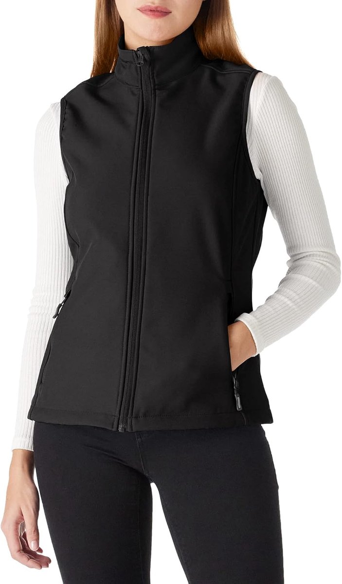 Ventures Softshell vest voor dames, mouwloos jack, loopvest, licht, winddicht, warm fleecevest, opstaande kraag, sport, golf, vest met 4 zakken, voor wandelen, kamperen