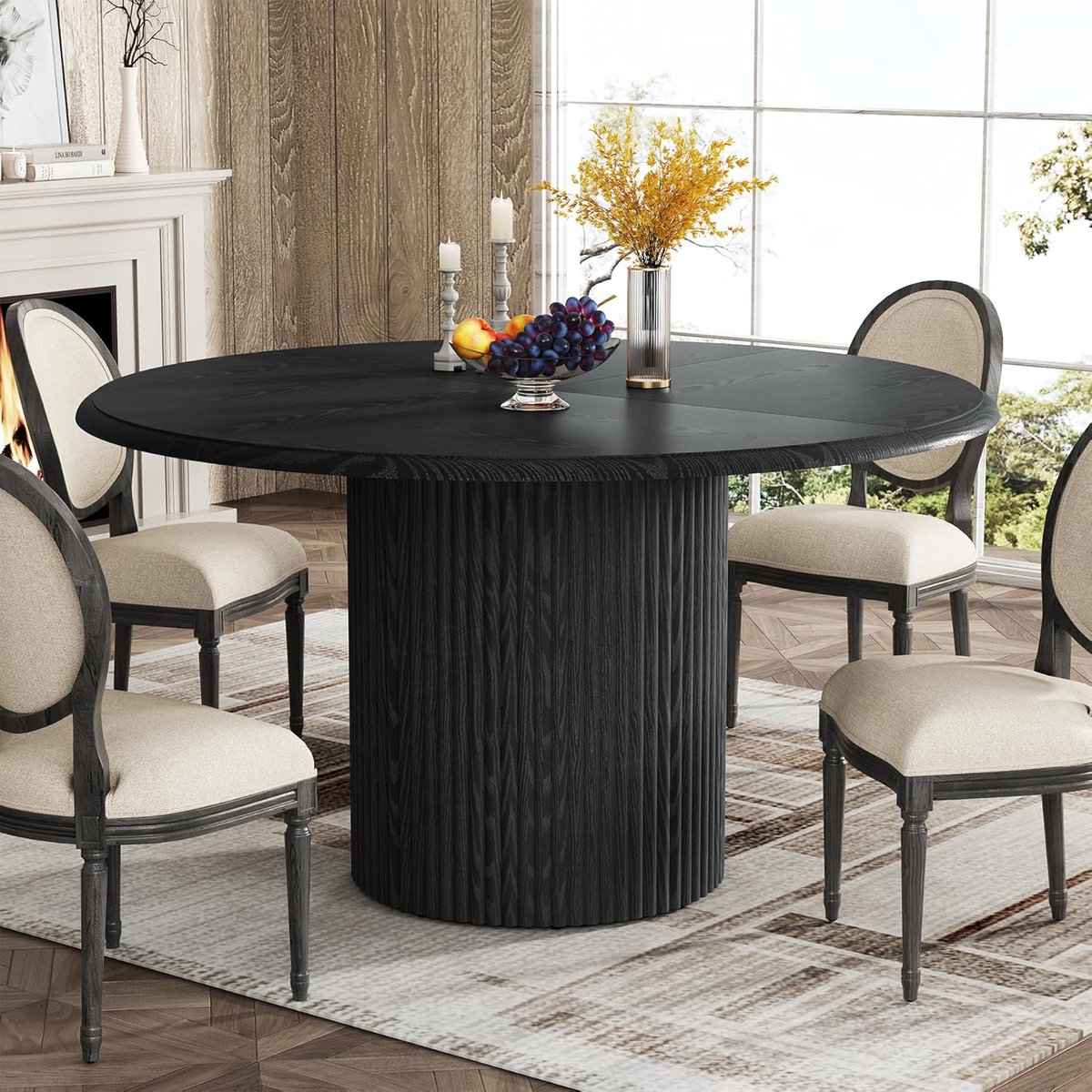 Ronde Eettafel voor 4 personen, 120 x 120 x 76 cm, Modern Eettafel met Metalen Onderstel, Ronde Keukentafel voor Keuken Woonkamer, Eetkamer, Zwart