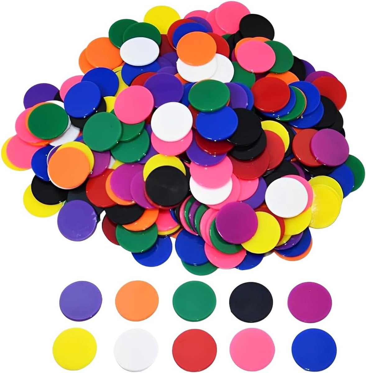 100 stuks speelfiguren, plastic chips, kleurrijke munten, tokens voor bingo-games en wiskunde, 25 mm