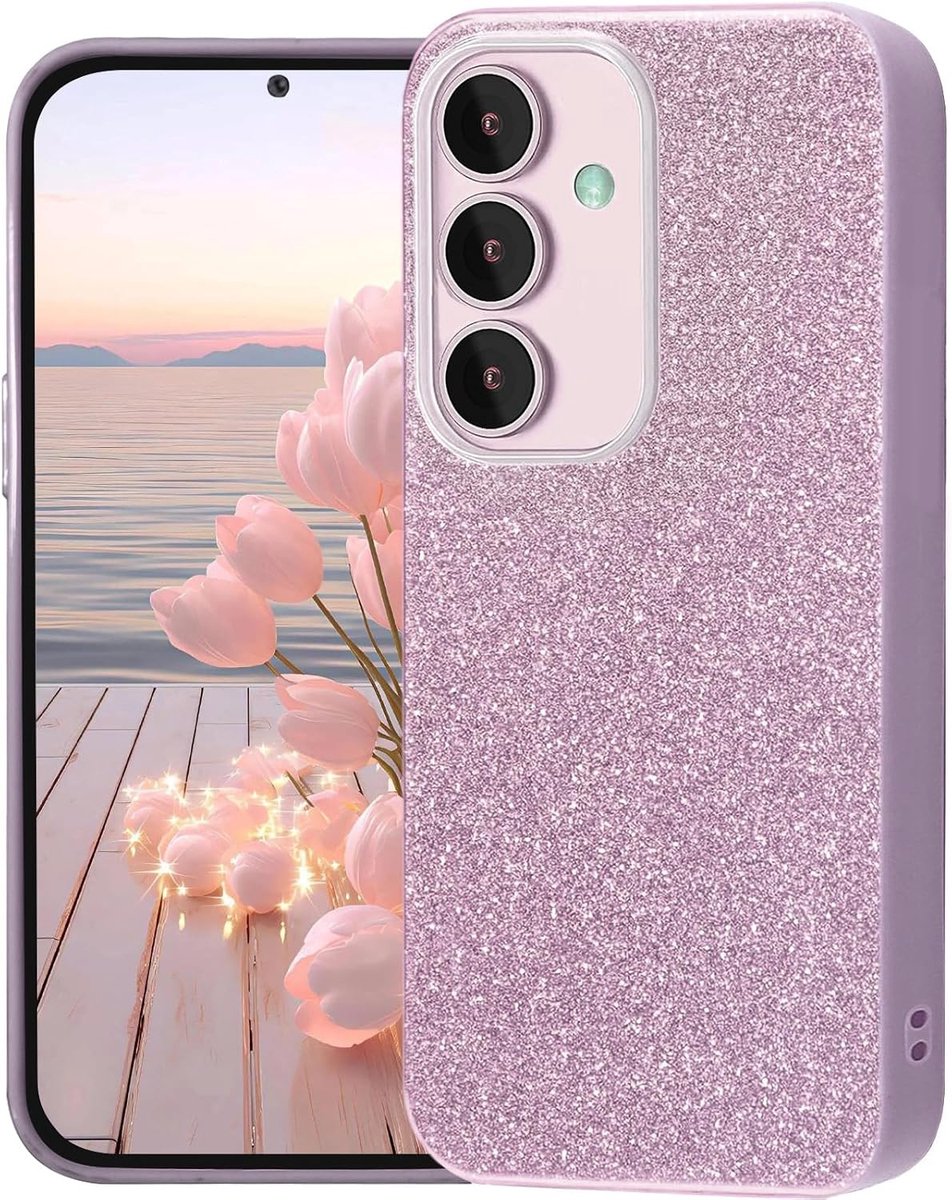 glitter telefoonhoesje voor Samsung Galaxy A55 5G, slank zacht TPU siliconen hoesje, glanzend elegant voor dames meiden, schokbestendig hoesje, draadloos opladen Paars