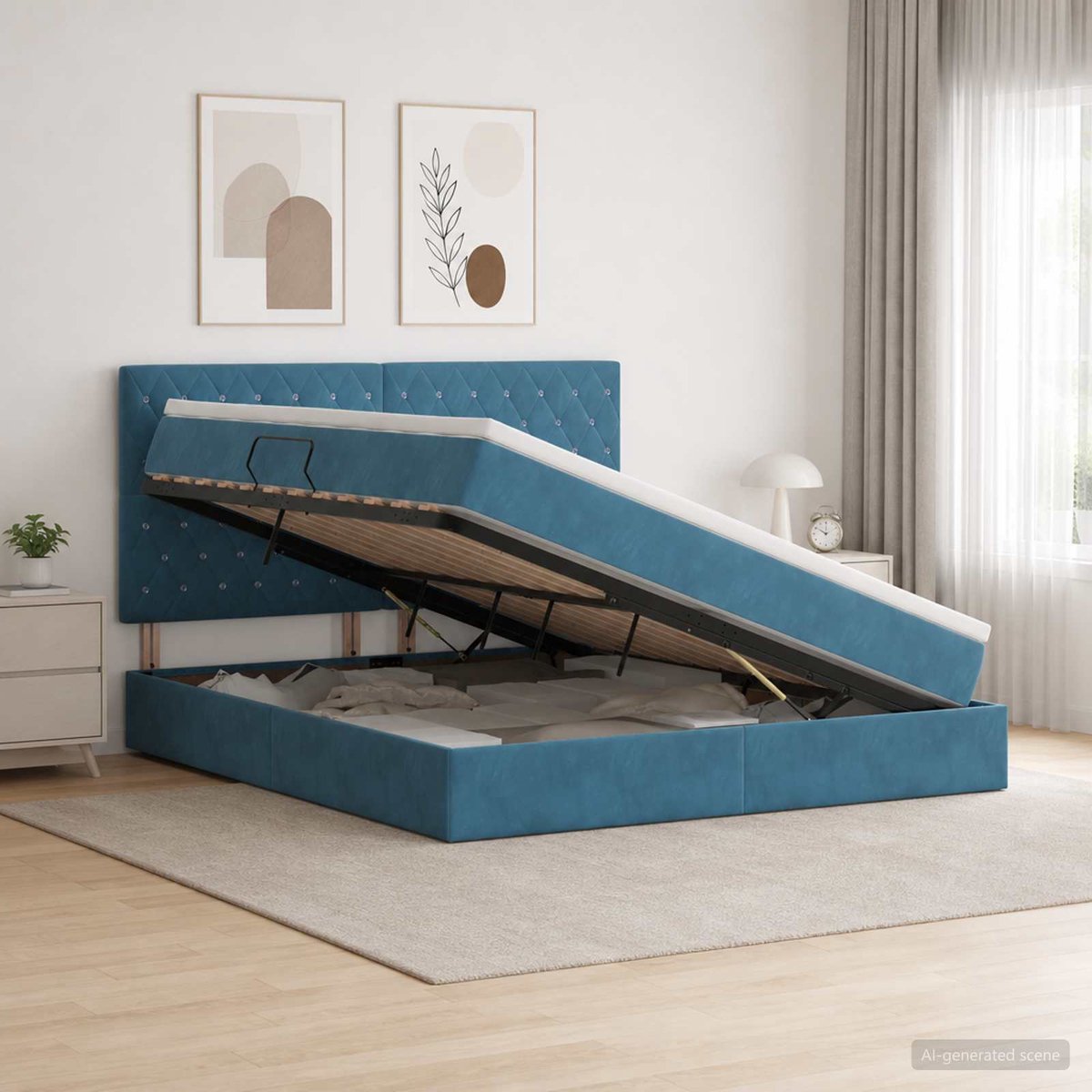 vidaXL Opslag - bed - met - matras - Donkerblauw - 160 - x - 200 - cm - Fluweel