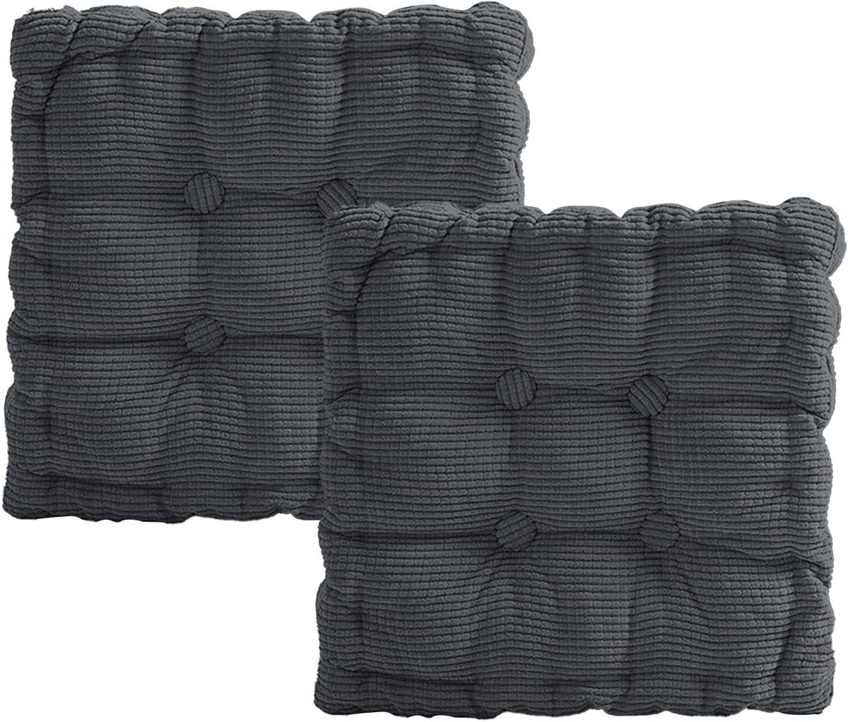 Set van 2 zitkussens, dik stoelkussen, 40 x 40 cm, zitkussen voor buiten en binnen, voor tuinstoel, keuken, balkon, eetkamer (donkergrijs, vierkant)