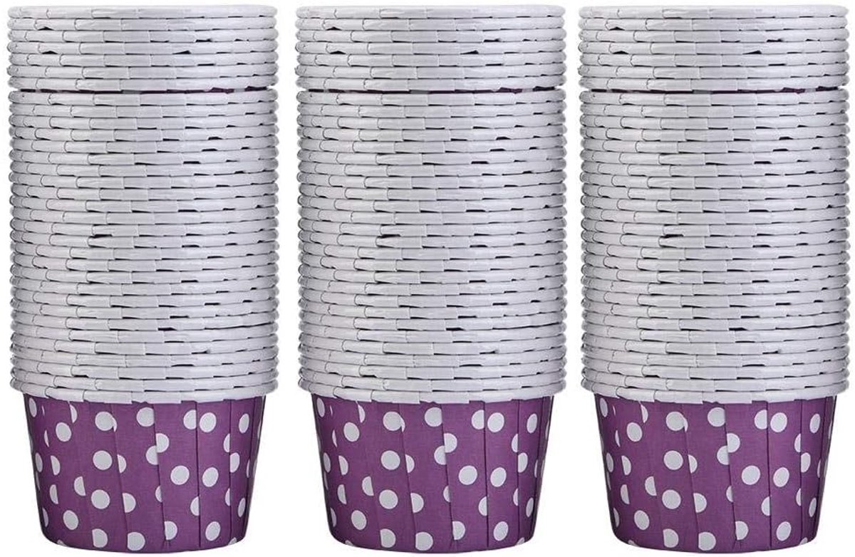 diepe cupcakevormpjes, medium cupcake-voeringen papier ronde cakevormpjes muffinvormpjes voor thuisfeest bruiloft 100 stuks (paarse stip)