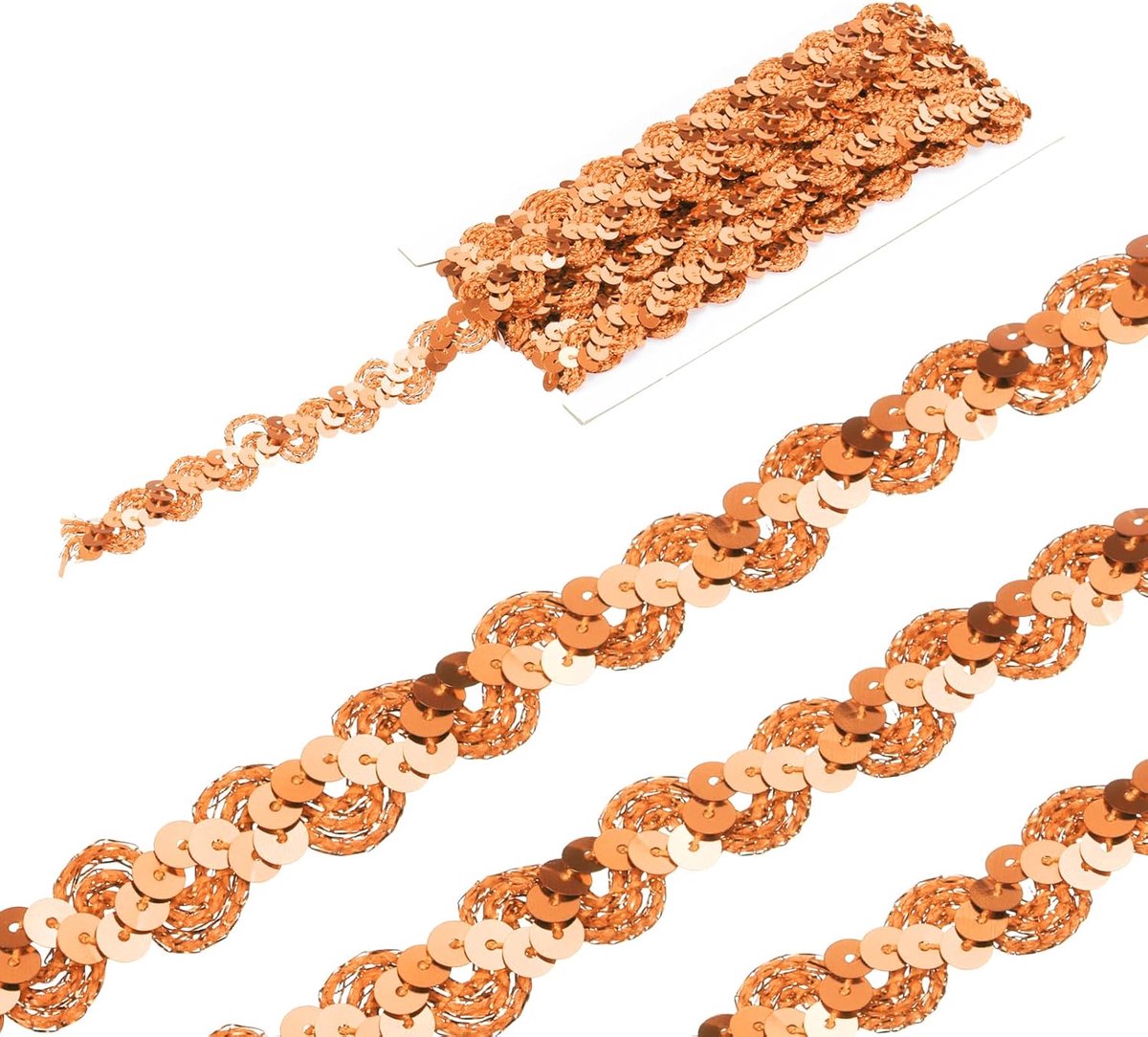 5 yards decoratieve lensstrip in golfvorm, 1,6 cm, lint met lenzen voor knutselwerk, decoraties, kostuums, doe-het-zelf, oranje