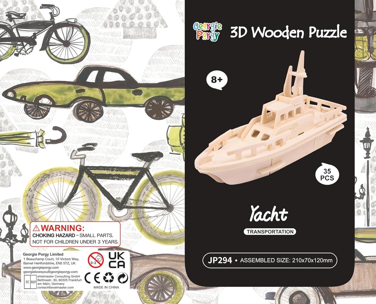 Porgy 3D houten puzzels, doe-het-zelf modellen, kits voor kinderen, dinosaurus, vliegtuig, houthandwerk, bouwspeelgoed, 6 stuks (auto's, jacht, civiele vliegtuigen, helikopters, albatros)