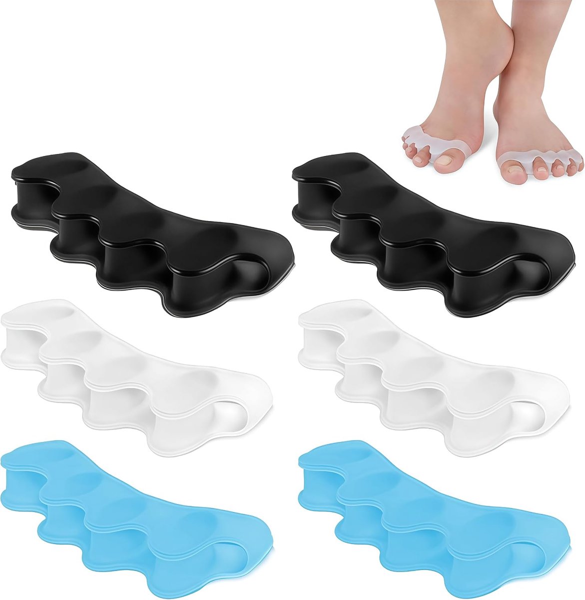 6 stuks siliconen teenspreiders, teenslippers voor alle tenen, voettenspreiders, teenslippers voor pedicure, hallux valgus, universele maat voor dames en heren (3 kleuren)