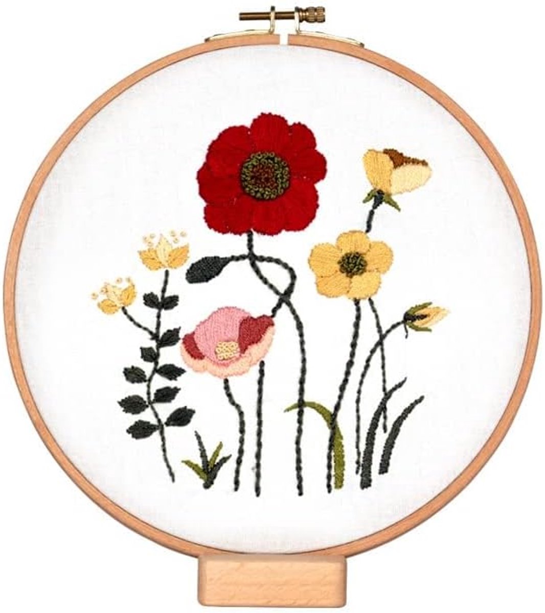 Women's Hobbies Borduurstarterset Inclusief Doek met gestempelde bloemenpatronen Gekleurde draden Naalden Hoepels Instructies