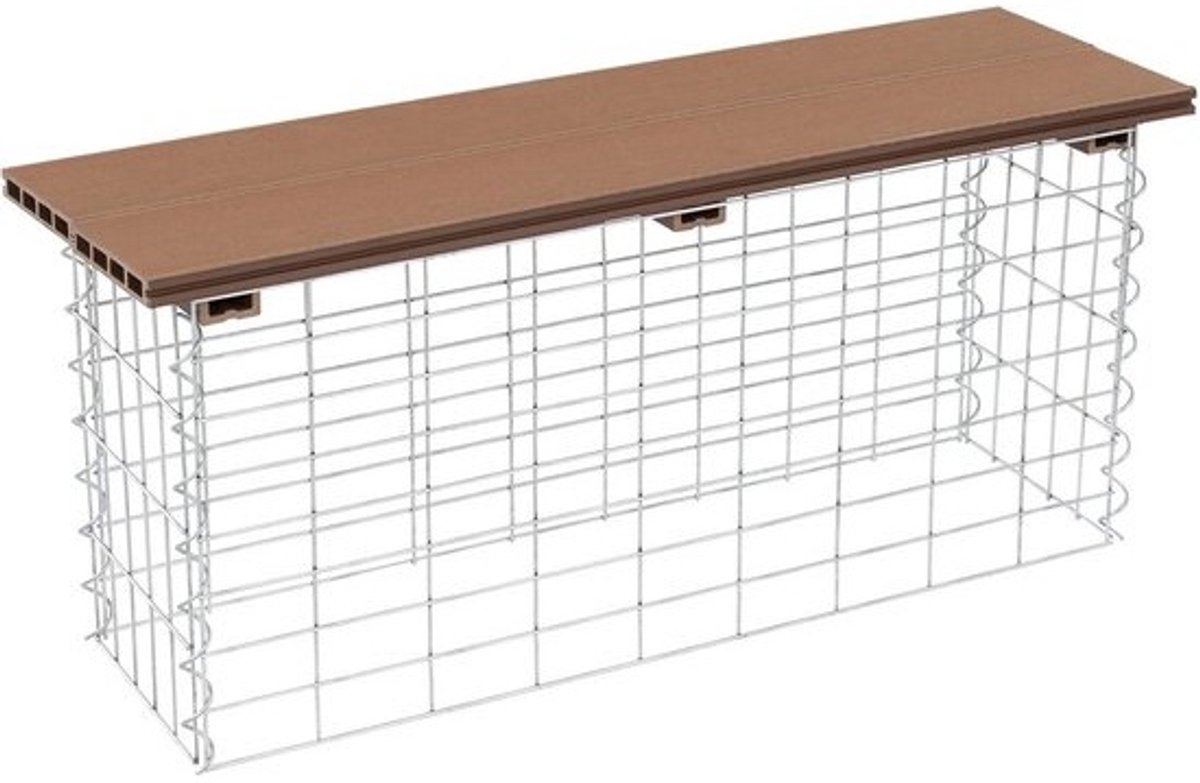 Gabion bank met WPC zitting, 100 x 30 x 43 cm, lichtbruin