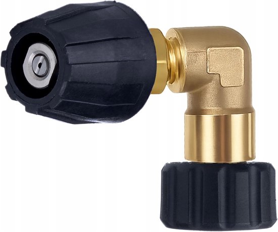 Hogedrukslans M22 90 graden, verwisselbaar platte straalmondstuk, messing hoekstuk, 150 bar, 8 l/min, 60 °C, reserveonderdeel voor hogedrukreiniger Kärcher HD HDS, reiniging van ondervloeren, machines — afbeelding 5