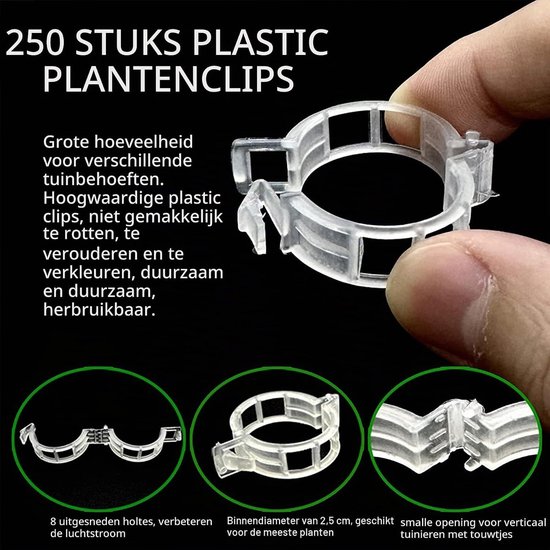 250 Stuks Tuinklemmen voor Tomaten, Planten en Wijnranken - Transparante Plastic Ring en Steunclips voor Planten — afbeelding 2