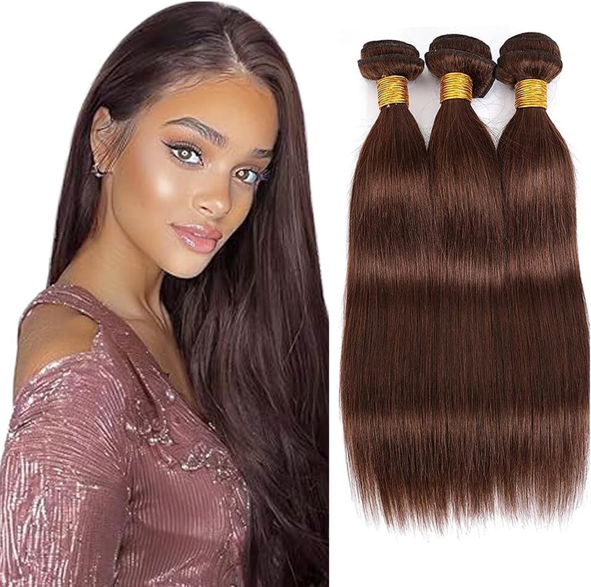 28 28 28 Inch Menselijk haar verlenging Straight Human Hair Bundles #4 Chocolate Brown Color Unprocessed Brazilian Remy Virgin Human Hair Extensions 3 Bundle Total 300g