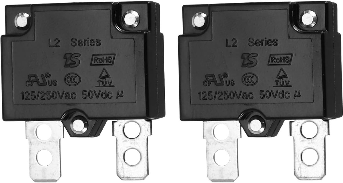Thermoschakelaars met drukknop 8 amp, 125/250 V AC 50 V DC met automatisch herstel, overbelastingsbeveiliging, thermische schakelaar voor industriële auto's, 2 stuks