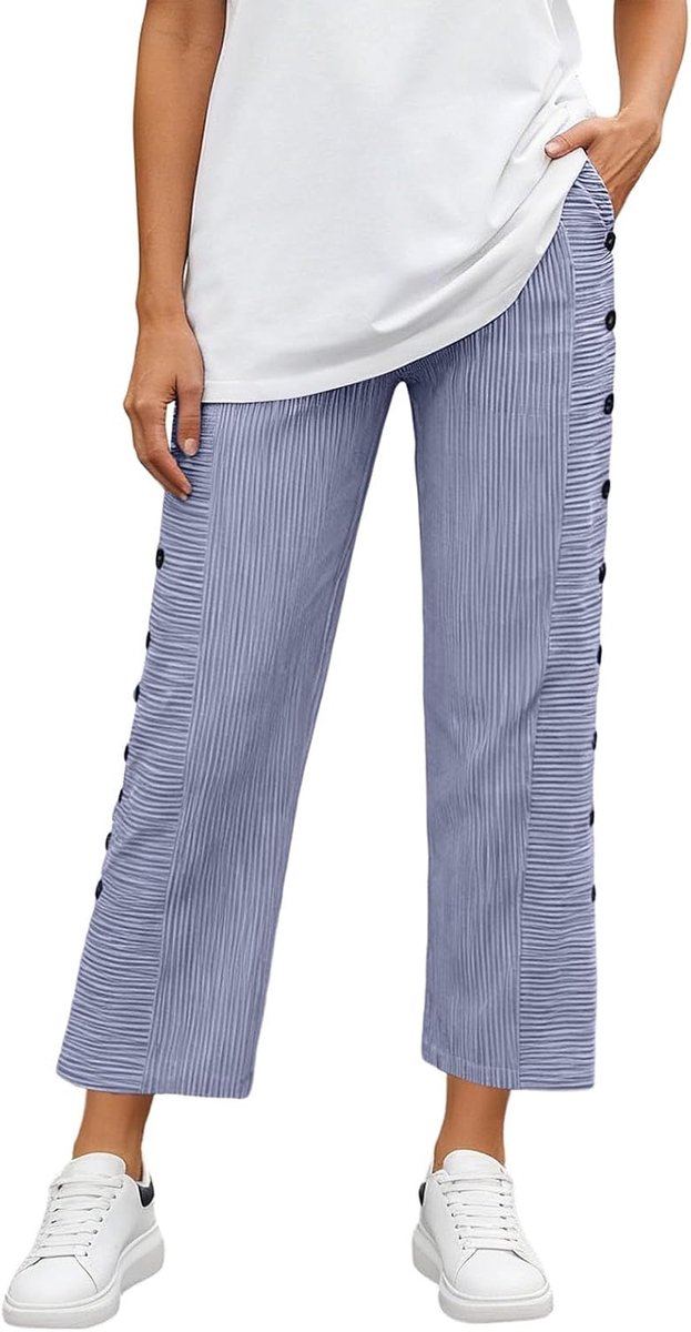 Gestreepte print casual veelzijdige losse negentiende broek voor vakantie strand streetwear