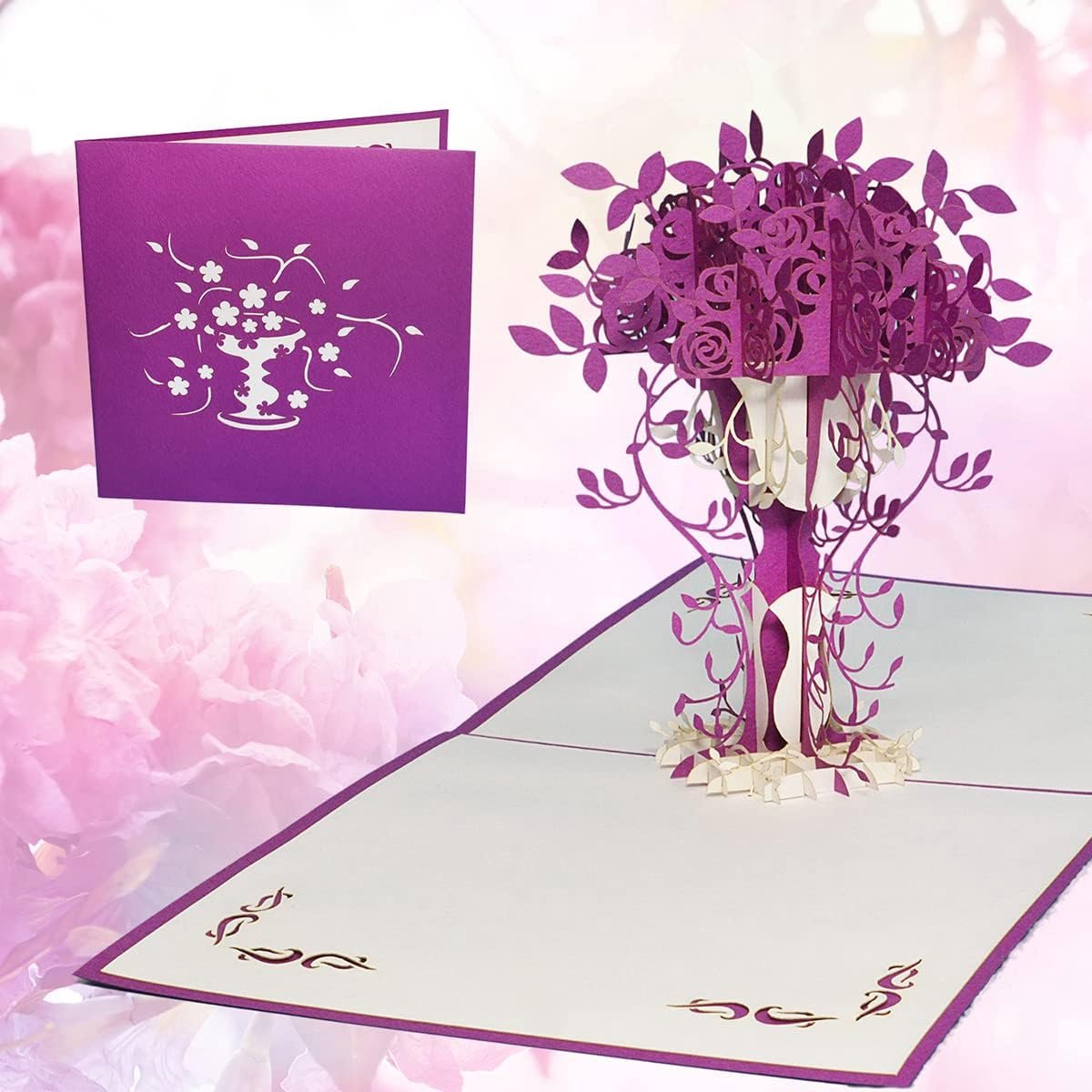 Wenskaarten, bedankkaarten, goede verbetering, verjaardagskaarten, moederdagkaarten, lila boeket