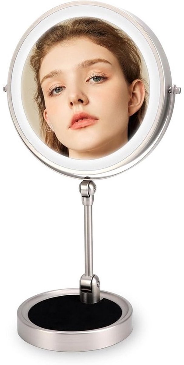 Allecta - Make-upspiegel met verlichting, 5-voudige vergroting, oplaadbaar, touch-control, opvouwbaar