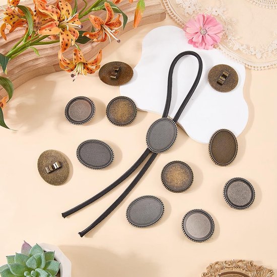 12 stuks Bolo Tie Gesp 4 Stijlen Platte Ronde Blanco Bolo Tie Slide Sluiting Accessoires Cabochon Instellingen Bevindingen Blank Slides Vintage Cowboy Bolos Stropdassen Clip voor Stropdas — afbeelding 4
