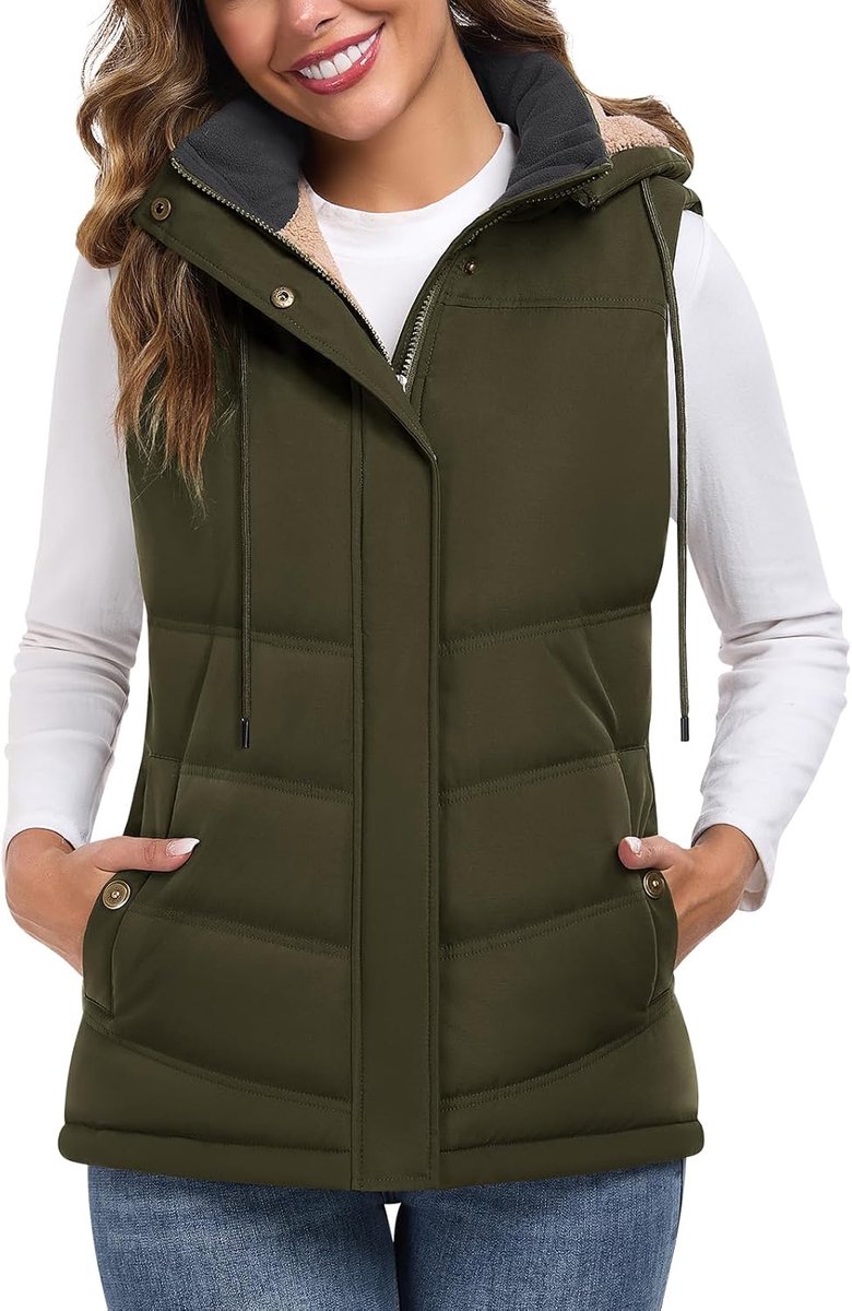 heekpek Damesvest van fleece, met capuchon, ritssluiting, mouwloos jack, warm vest, herfst, winter, substantiële jas
