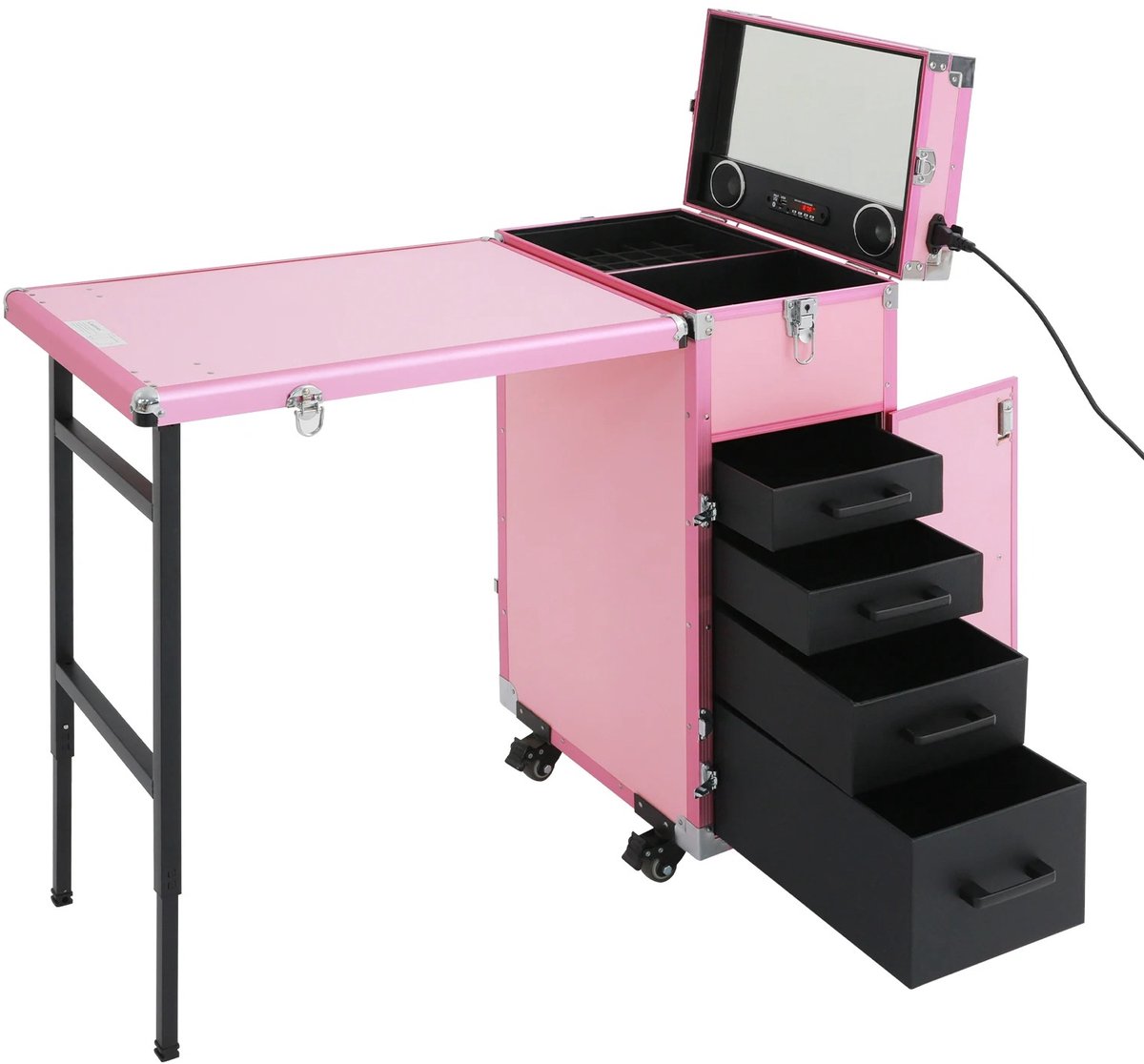 VILIMA - Nageltafel - Nageltafel inklapbaar - Manicuretafel professioneel - Opvouwbaar naar draagbare trolley - Praktisch ontwerp - Met wieltjes - Roze