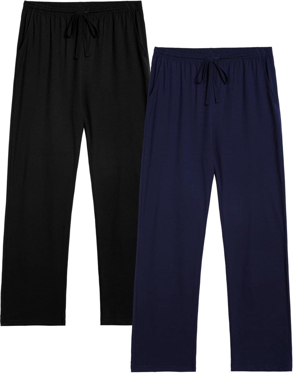 2-pack pyjamabroek voor heren, lange lichte pyjamabroek van katoen, loungewear broek, slaapbroek, vrijetijdsbroek met elastische tailleband en rechte snit