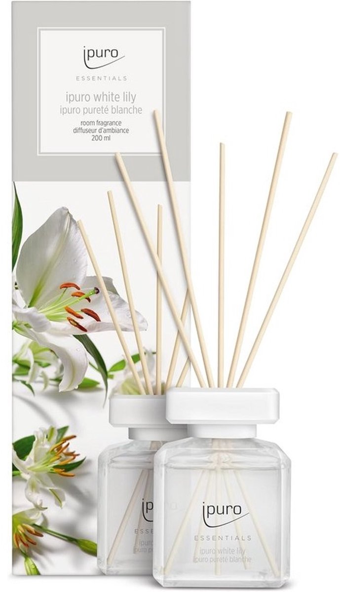 Luxe Kamergeur Witte Lily met Stokjes 200 ml - Bloemige Huisparfum met Jasmijn en Muskus