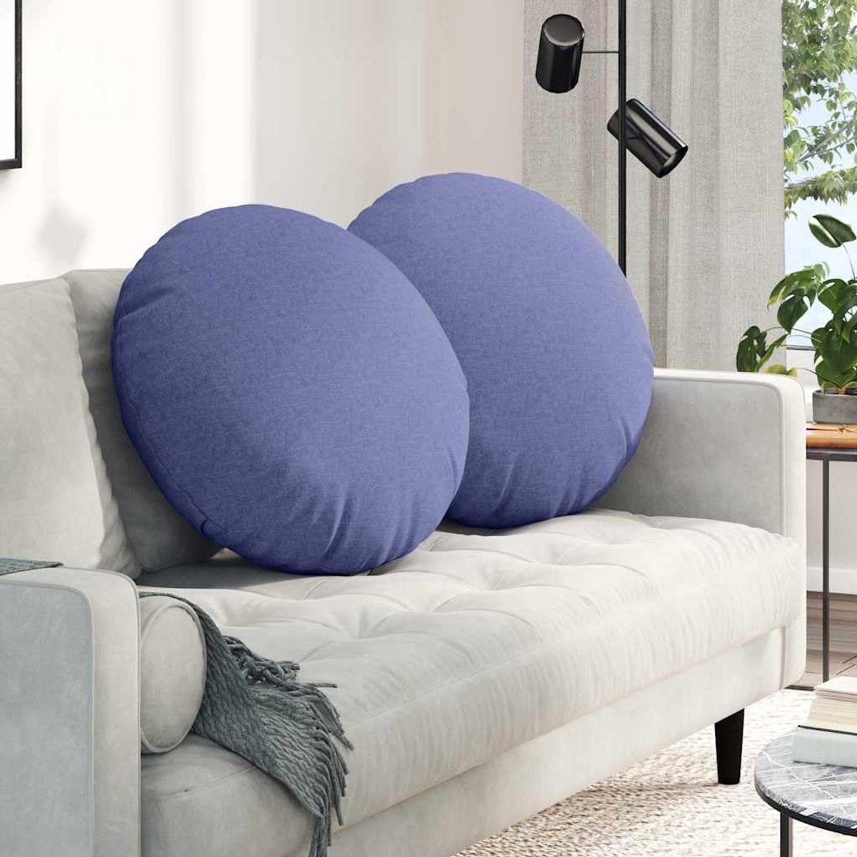 2 stuks zitkussens, jeanskussen, Ø 60 x 21 cm, in blauw, met ritssluiting en machinewasbare overtrekken, voor woonkamer en eetkamer