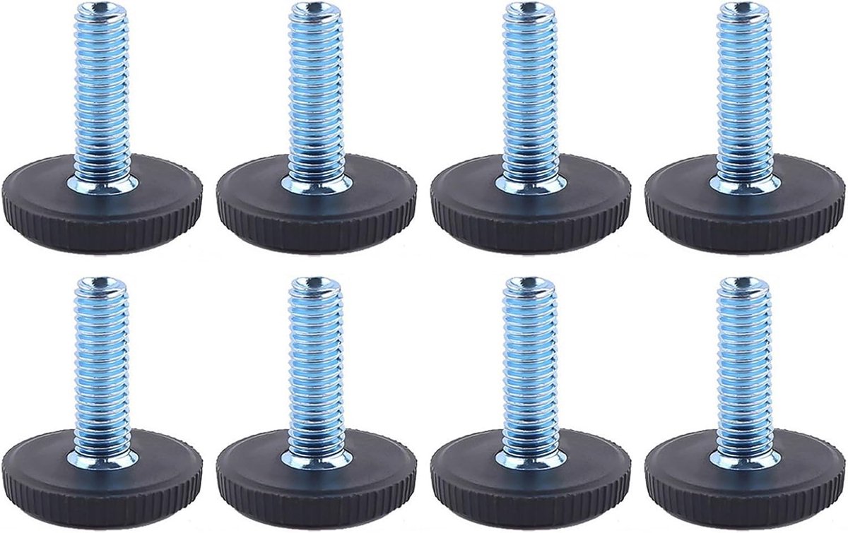 Dailygoods- Nivelleringsvoeten set van 8 - Verstelbare meubelnivelleringspoten - M8 schroefdraad - Antislip rubberen bodem - Duurzaam verzinkt staal -