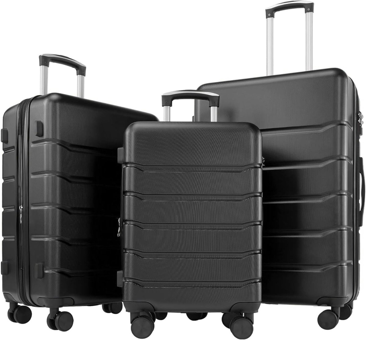 3-delige hardcase-kofferset, hard shell, basic, hardshell, trolley, koffer, kofferset, bagage, reiskoffer, rolkoffer, slot, 4 wielen, harde schaal, telescopische handgreep