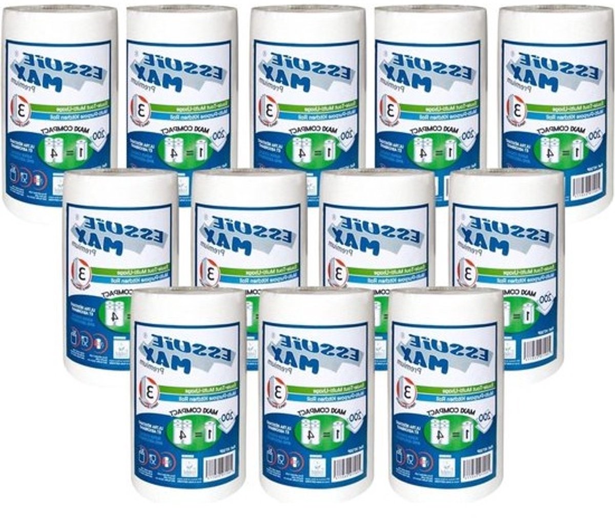 DSTOCK60 - Set van 12 rollen multifunctionele keukenrollen Maxi Compact - 1 rol = 4 rollen - Wafel handwisser spoel centraal - 3-laags pure watten - Premium kwaliteit - Gecertificeerd voor contact met