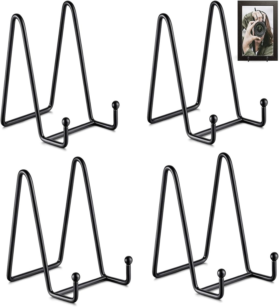 Ezelstandaard, 4 stuks, 8 inch, bordenstandaard, metalen bordenstandaard, ezelstandaard, decoratieve plaathouder, ijzeren schildersezel voor foto's, boeken, fotolijstjes