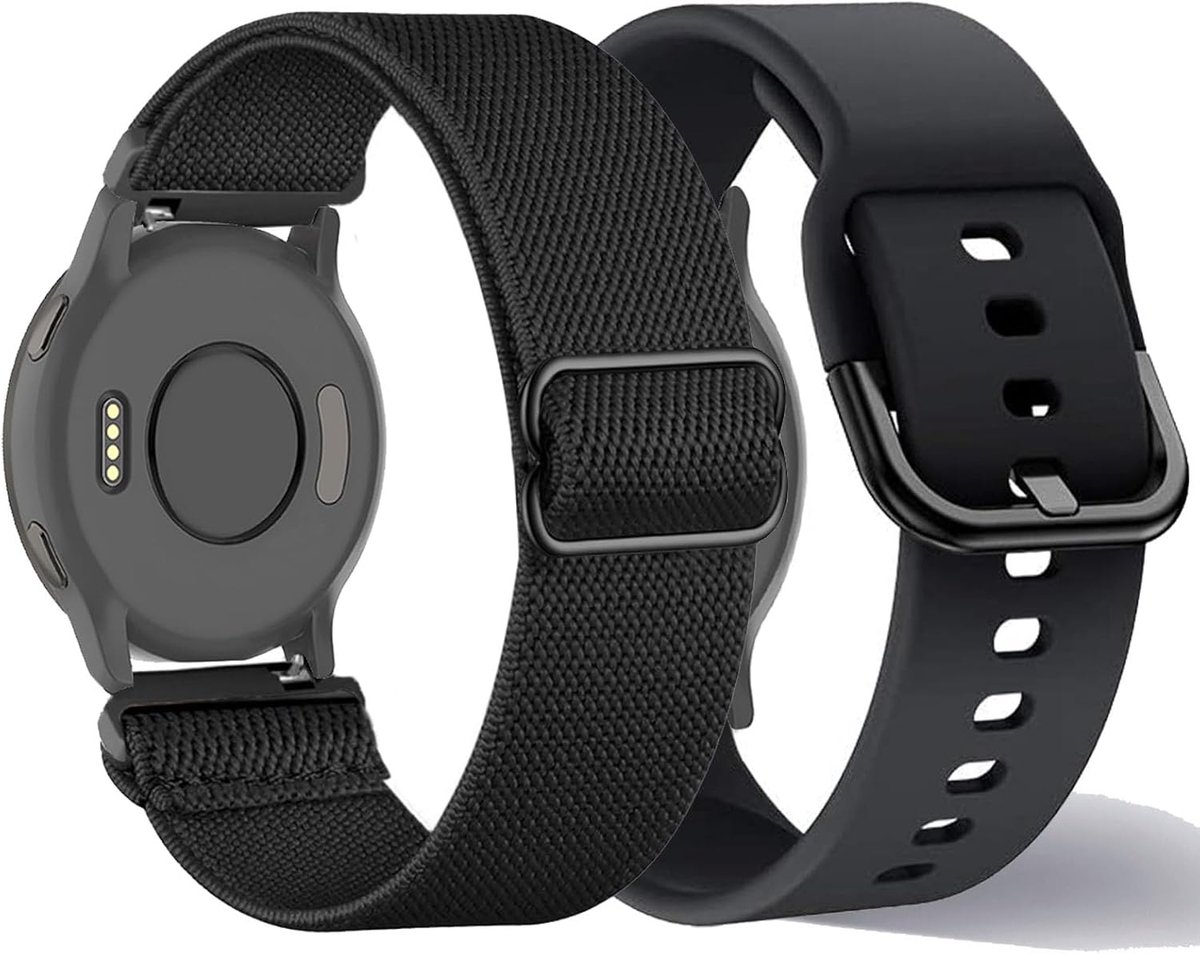 rekbaar nylon en siliconen, compatibel met Garmin Venu 2S/Venu 3S/Vivoactive 4S/Vivomove 3S, 18 mm, Garmin Forerunner 255S/Forerunner 265S, voor dames en heren, 2 stuks