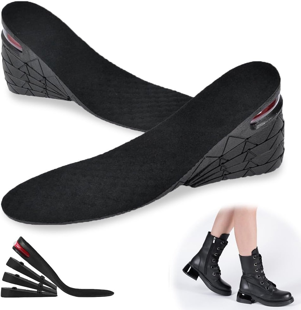 Inlegzool met 4 lagen, 9 cm, schoeninlegzolen, verhoging, hoogte verstelbaar, verhoging, inlegzool, kussen, verborgen comfortabele binnenzool voor mannen, vrouwen, uniseks