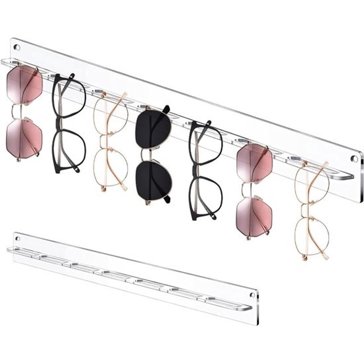 Zonnebrilhouder Organizer - Brillenrek Display - Brillen Opbergen - Wandmontage Ontwerp - 7 Slots - Transparant