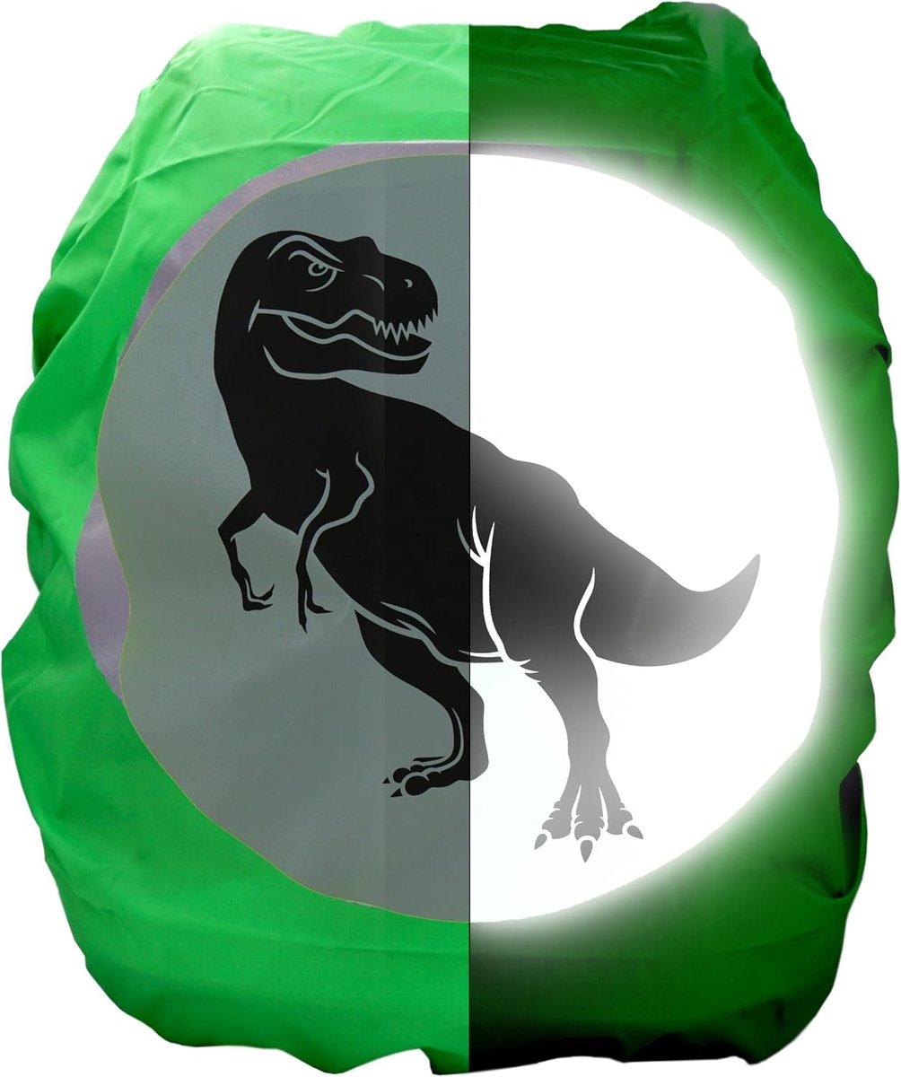 schooltas/rugzak, regenbescherming/regenhoes, zonder naden, 100% waterdicht, met veiligheidsreflectiebeeld (T-Rex)