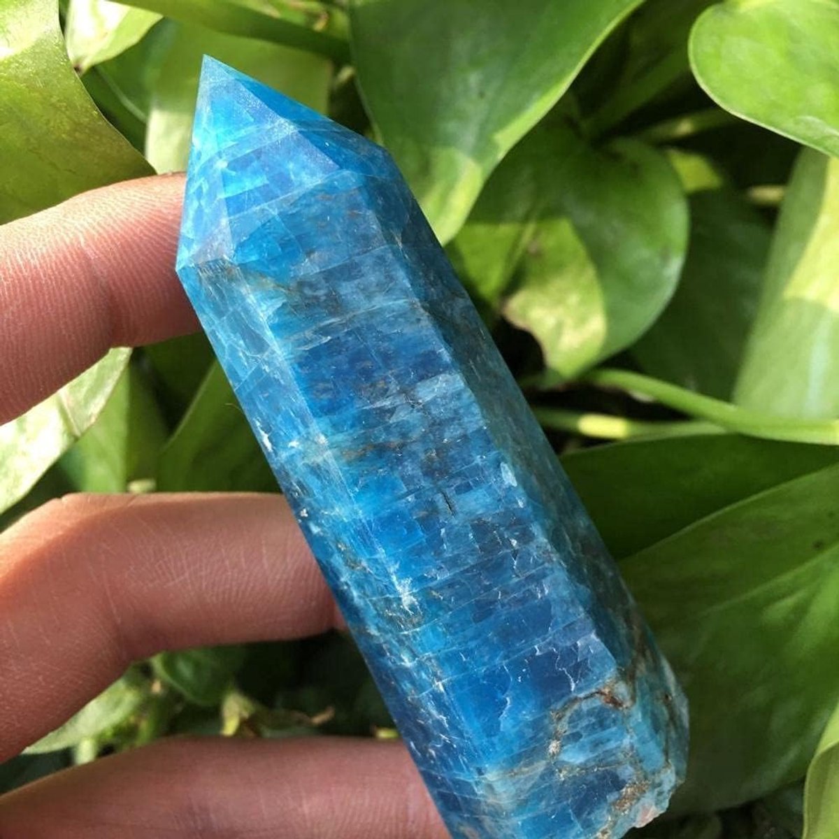 natuurlijke blauwe apatiet kristal punt natuurlijke kristal reiki 70-80MM