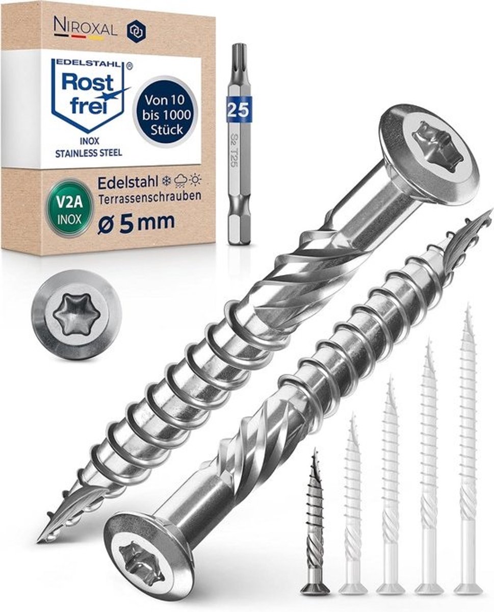 Terrasschroeven RVS 5x40mm V2A/V4A Kop Universele Houtschroeven Torx