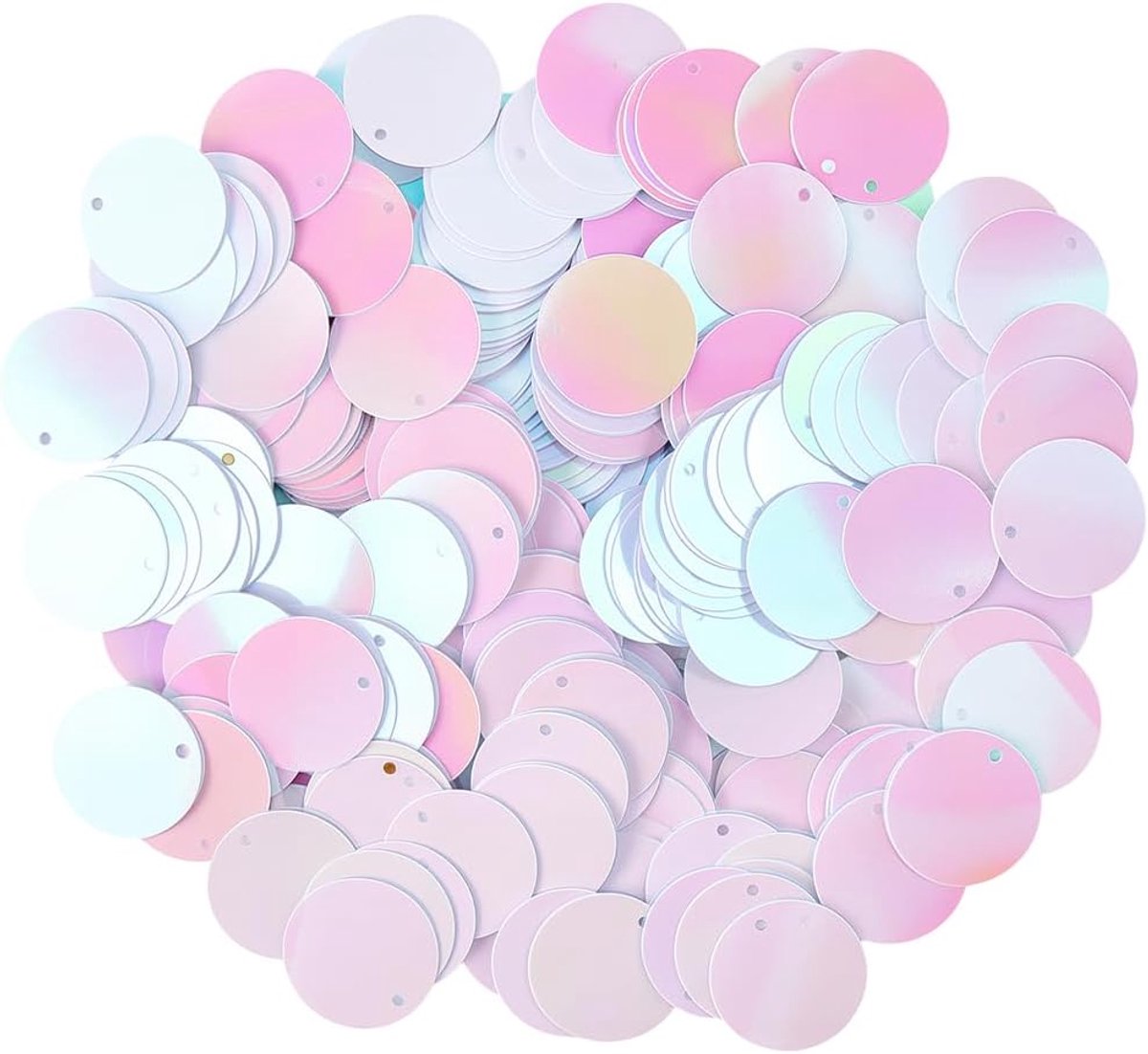 454 stuks witte platte ronde pailletten losse bulk grote 20mm iriserende spangles met gat PVC AB kleur veelzijdige borduurpailletten voor naaien maken bruiloft ornamenten DIY ambacht