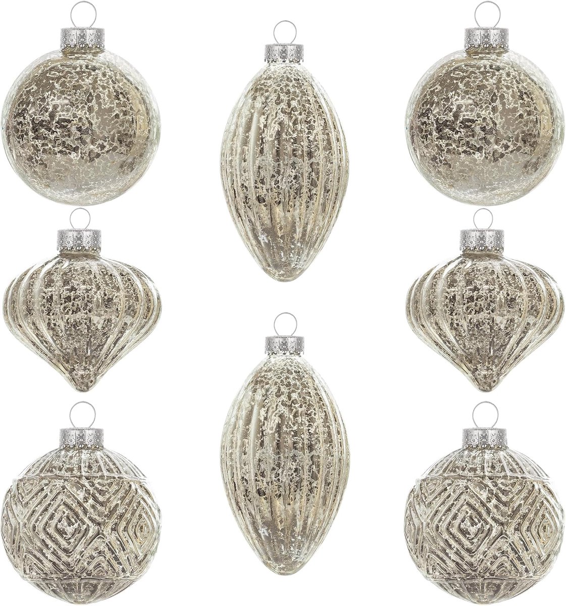Store Mercury Glazen champagnebal, kerstversiering, set van 8 kerstballen en druppels, van glas