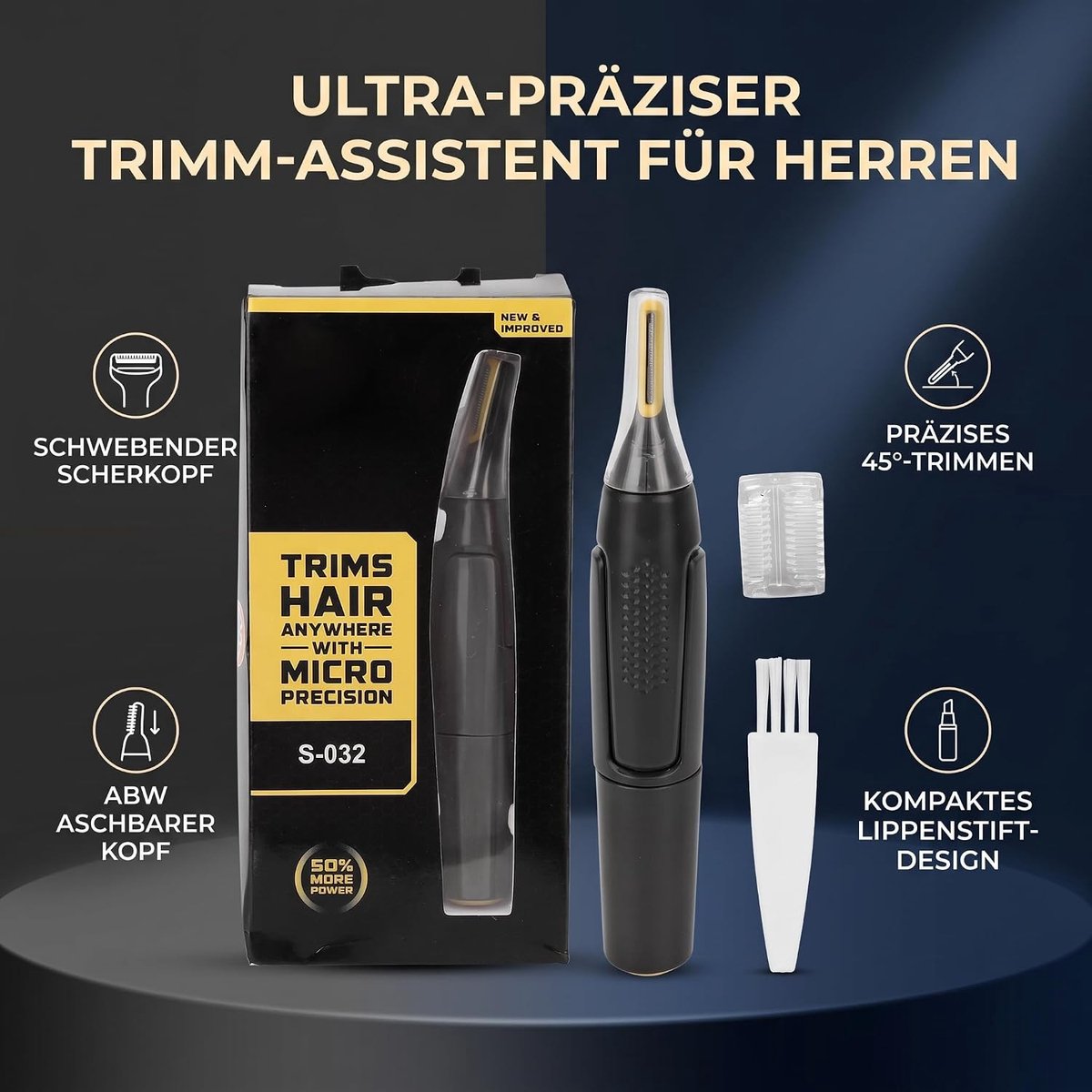 Elektrische Trimmer voor Gezichtshaar - Zwart - Compacte Afmetingen - Geluidsarme Trimmer voor Neusoren en Wenkbrauwen