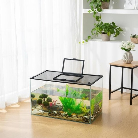 Aquariumafdekking met magneetsluiting en opvouwbare ramen, beschermingsnet voor vissen en reptielen, voorkomt springen, eenvoudige zelfmontage, PP-kunststof, 50 x 30 cm — afbeelding 3