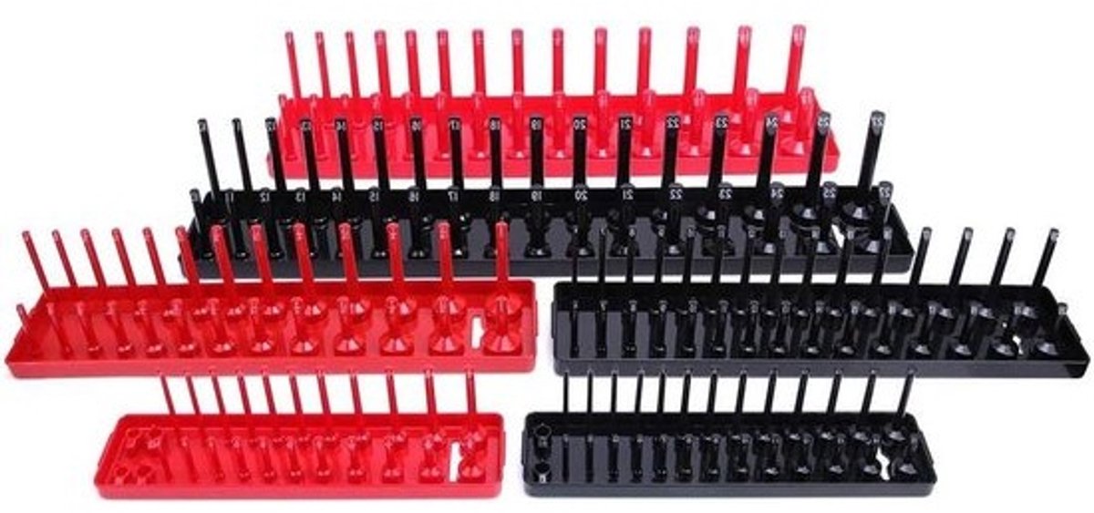 Dop Houder Organizer - Gereedschap Lade - Gereedschap Opbergen - Metrisch Inch Markering - 6 Stuks - Zwart