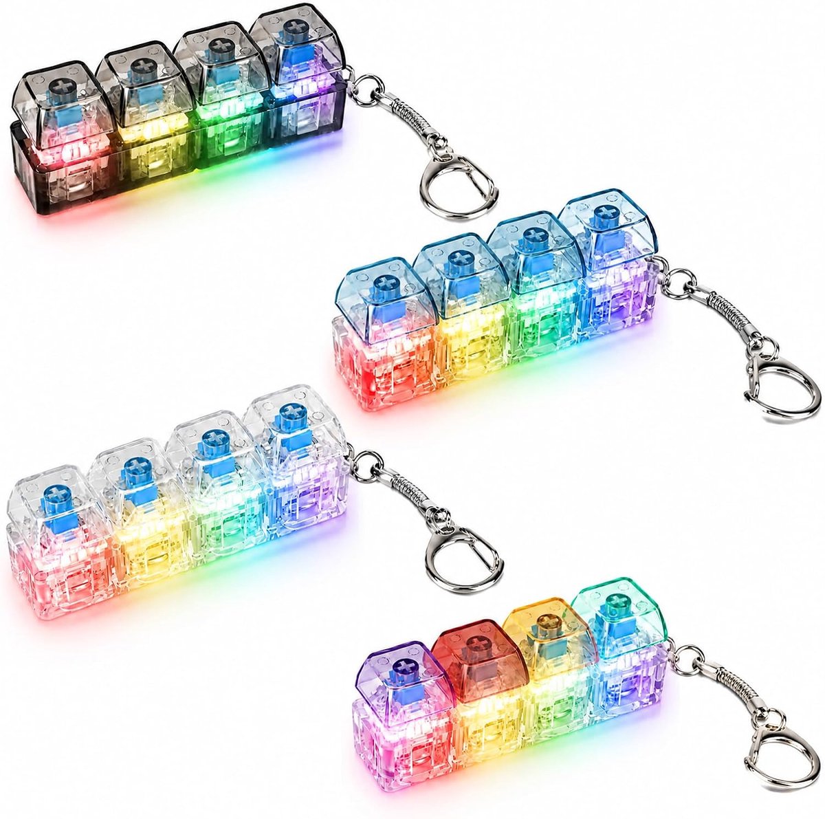 4st Keyboard Fidget Sleutelhanger, Toetsenbordklikker Fidget Speelgoed met LED Verlichte Toetsen Draagbaar Mini Toetsenbord Knop Vinger Clicker Speelgoed voor Volwassenen Sleutelhanger Cadeau