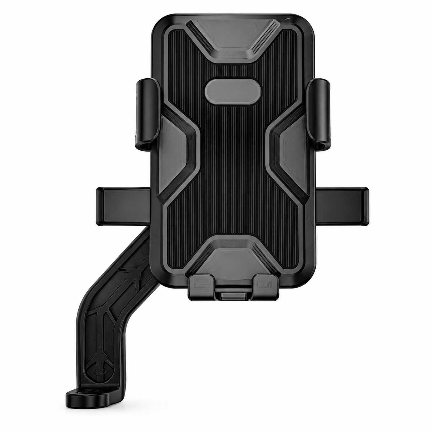Telefoonhouder fiets voor montage aan een achteruitkijkspiegel, met klembevestiging, 6-punts omsluiting en vergrendeling met één knop, voor telefoons van 5–7,2 inch