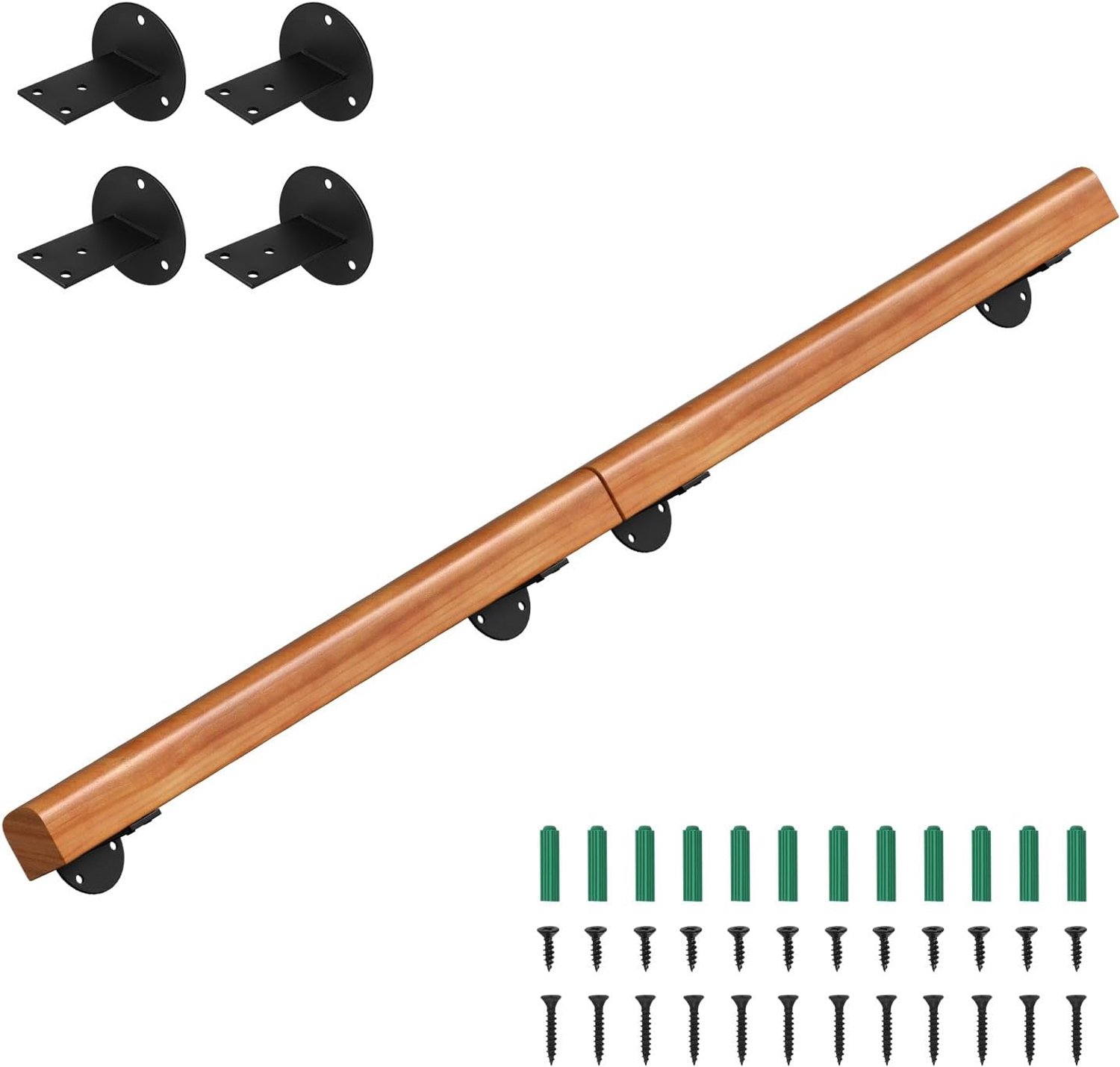 Trapleuning 150 cm - grenenhout - antislip met wandhouders - veilig vast te pakken - Vemera