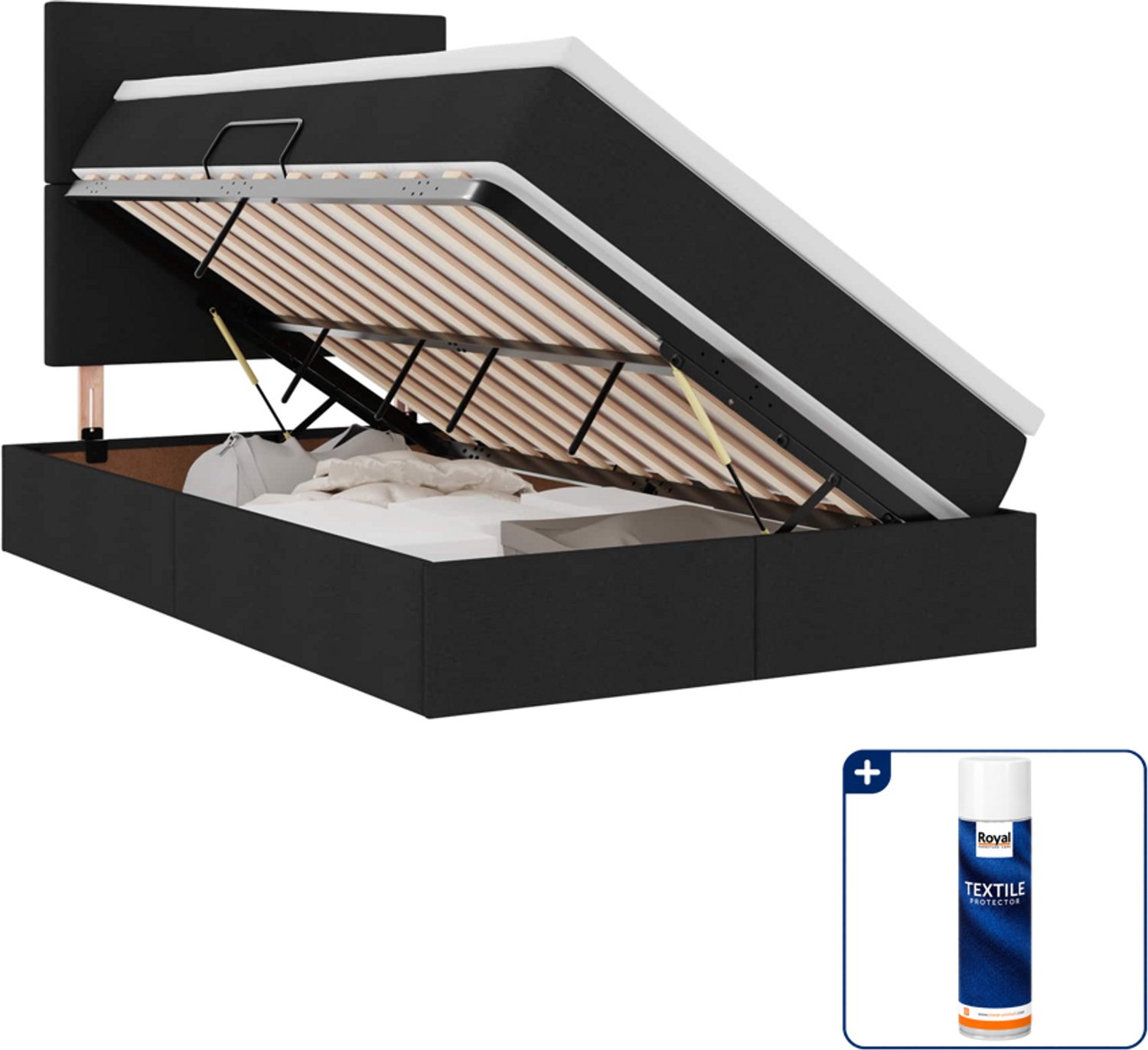 vidaXL opbergbed met matras - 120 x 200 cm - kunstleer - zwart - Inclusief textielbeschermer 500 ml Blauw