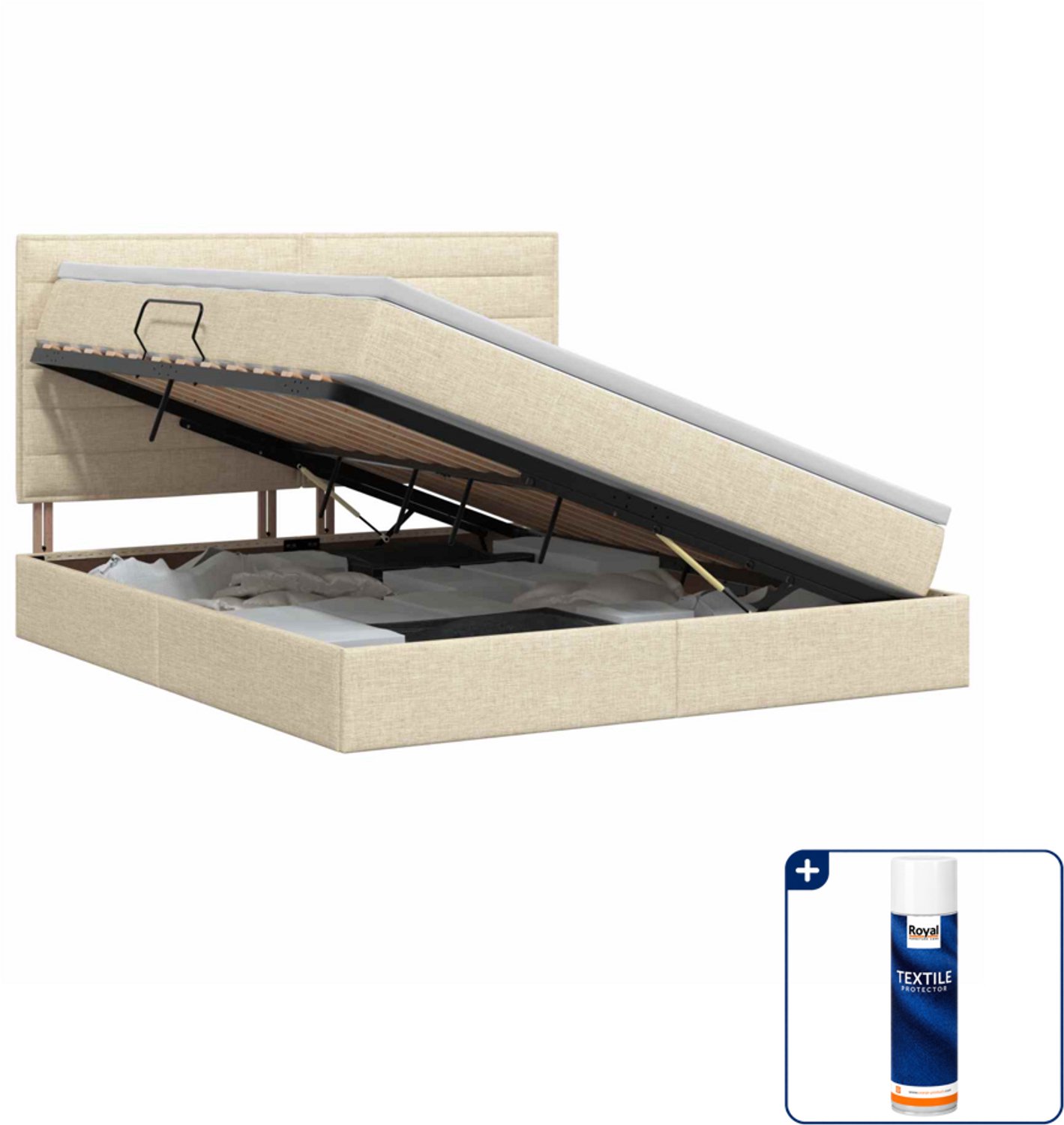 vidaXL Kingsize opbergbed met matras - 180 x 200 cm - crèmekleurig - Inclusief textielbeschermer 500 ml