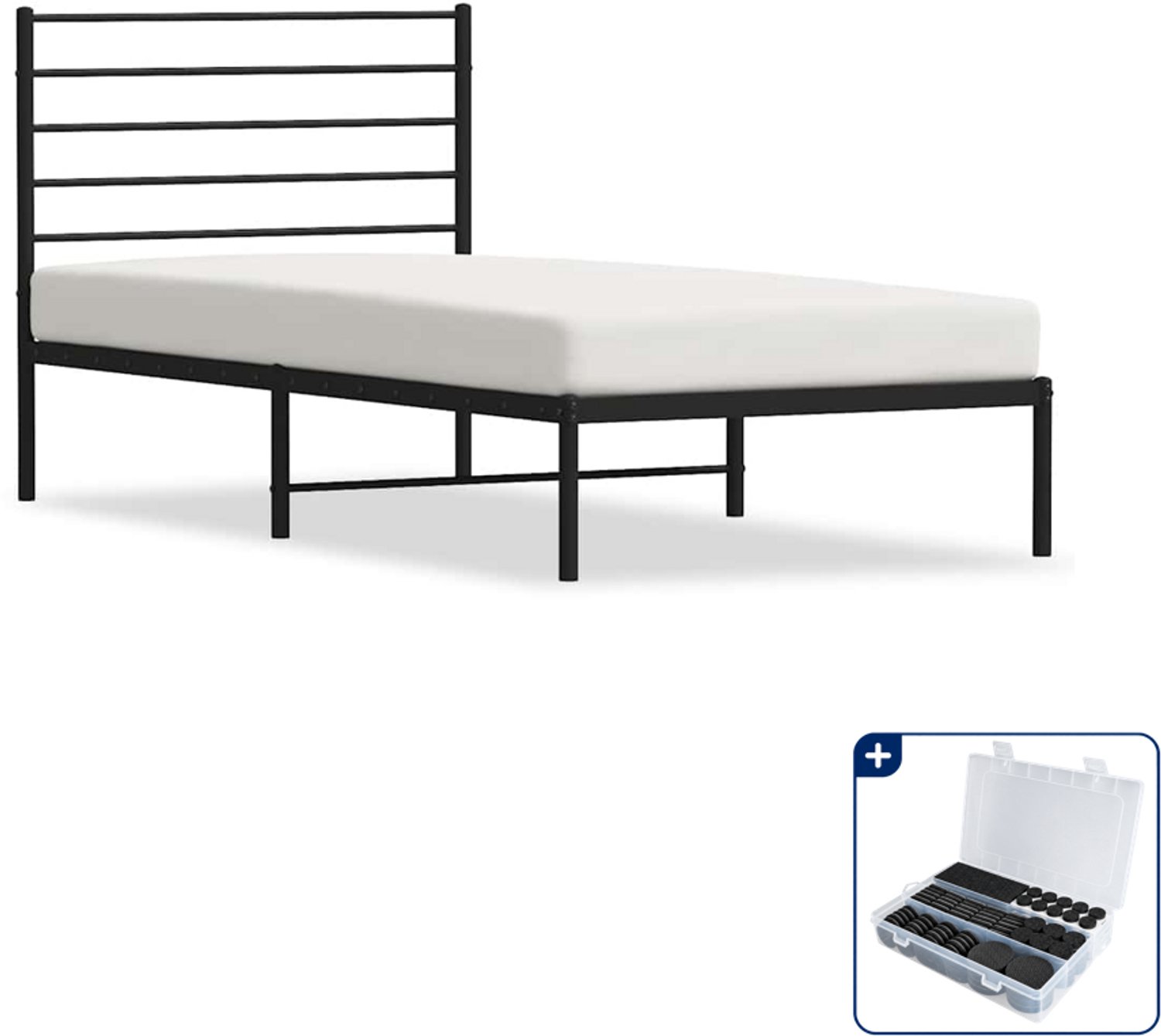 vidaXL Bedframe met hoofdbord - 90 x 190 cm - staal - zwart - Inclusief antikrasvilt 177-delig